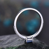 0.3ct Baguette Cut Blue Tanzanite Accents with Solitaire Ring 14k WhiteGold Over