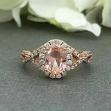2.4ct Oval Peach Morganite Halo Infinity Engagement Ring 14k Rose Gold Finish