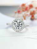 Halo Solitaire Engagement Ring 1.7ct Round Cut VVS1 Diamond 14k WhiteGold Finish