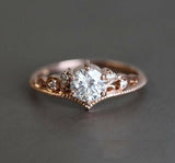 1.5ct Round Cut Diamond Engagement Ring Crown Tiara Bridal Set 14k RoseGold Over