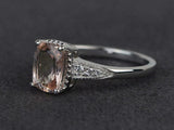 2.4ct Cushion Cut Morganite Milgrain Solitaire Accent Ring 14k White Gold Finish