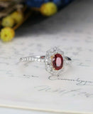1.8ct Oval Cut Pink Ruby Engagement Ring Cluster Halo 14k White Gold Finish