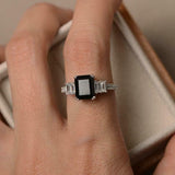 2ct Engagement Ring Emerald Cut Diamond Solitaire with Accent 14k WhiteGold Over
