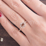 1ct Round Cut Simulated Peach Morganite Halo Engagement Ring 14k RoseGold Plated