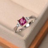 0.4ct Cushion Cut Pink Sapphire Solitaire Engagement Ring 14k White Gold Finish
