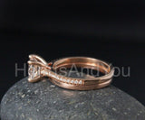 2ct Round Cut Simulated Morganite Solitaire Accents Ring Set 14k RoseGold Plated