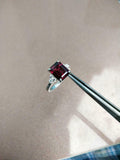 1.66ct Engagement Ring Emerald Cut Pink Ruby Diamond Petite 14k WhiteGold Finish