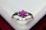 0.3ct Engagement Ring Round Cut Pink Ruby Floral Split Shank 14k White Gold Over