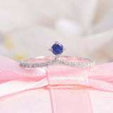 1.2ct Round Cut Blue Sapphire Engagement Ring Curved Shape 14k White Gold Finish