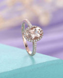 1.6ct Oval Cut Peach Morganite Diamond Halo Engagement Ring 14k Rose Gold Finish