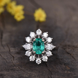 2.3ct Engagement Ring Oval Cut Green Emerald Halo 14k White Gold Finish