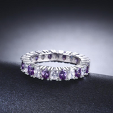 4Ct Oval Cut Purple Amethyst Diamond Eternity Wedding Band 18K White Gold Finish