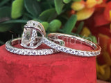 2ct Cushion Cut Simulated Diamond Bridal Set Full Eternity 14k White Gold Plated