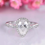 2.2ct Pear Cut Diamond Engagement Ring Round Accents Halo 14k White Gold Finish