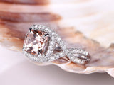 2ct Cushion Cut Peach Morganite Split Shank Engagement Ring 18k WhiteGold Finish
