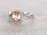 1ct Oval Cut Morganite Solitaire Infinity Engagement Ring 14k White Gold Finish