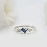 0.5ct Baguette Cut Blue Sapphire Minimalist Cluster Ring 14k White Gold Finish