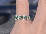 1.5ct Pear Cut Green Emerald Wedding Band Ring Fancy Halo 14k White Gold Finish