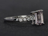 2.5ct Emerald Cut Morganite Hexagon Shank Solitaire Ring 14k White Gold Finish