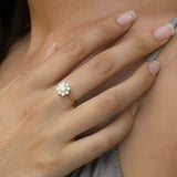 2ct Engagement Ring Round Cut Diamond Halo Floral Promise 14k Yellow Gold Finish