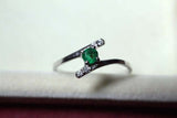 0.15ct Engagement Ring Round Cut Green Emerald Bypass 14k White Gold Finish