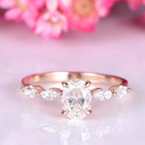 1.5ct Oval Cut Diamond Solitaire Ring 14k Rose Gold Finish with Marquise Accents