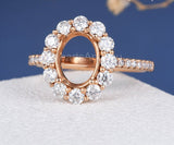 2.2ct Oval Stone Ring Setting Round Moissanite Semi Mount 14k Rose Gold Plated