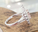 4ct Cushion Cut Morganite Engagement Ring Ballerina Halo 14k White Gold Finish