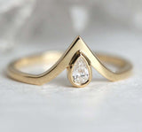 0.8ct Pear Cut VVS1D Diamond Wedding Band 14k Yellow Gold Finish Curved V Shaped