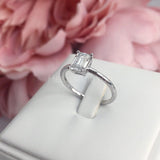 0.2ct Emerald Simulated Diamond Solitaire Engagement Ring 14k White Gold Plated