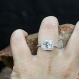 1ct Radiant Cut Diamond Engagement Ring Round Accent Halo 14k White Gold Finish