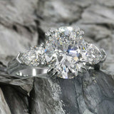 5Ct Oval Cut Diamond Pear Accents Engagement Trilogy Ring 14K White Gold Finish