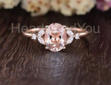 1ct Oval Cut Simulated Peach Morganite Floral Engagemet Ring 14k RoseGold Plated