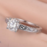 Antique Vintage Engagement Ring 1ct Round Cut VVS1 Diamond 14k White Gold Finish