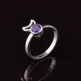 0.25ct Engagement Ring Round Cut Amethyst Crescent Moon 14k White Gold Finish