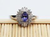 2.3ct Engagement Ring Oval Cut Tanzanite Diamond Ballerina 14k White Gold Finish