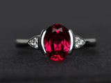 3ct Engagement Ring Oval Cut Pink Ruby Petite Solitaire 14k White Gold Finish