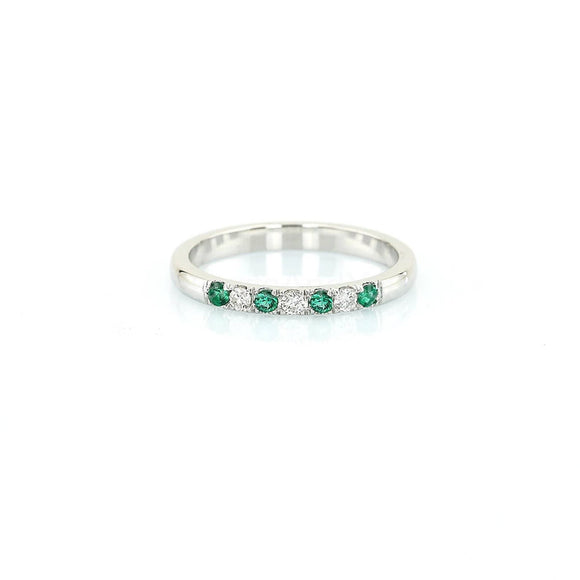 0.12ct Round Cut Simulated Emerald Minimalist Wedding Band 14k White Gold Plated