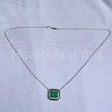 1.5ct Green Emerald Simulated Dual Halo Pendant 14k White Gold Plated NO CHAIN