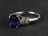 2.4ct Oval Cut Purple Amethyst Solitaire Split Shank Ring 14k White Gold Finish