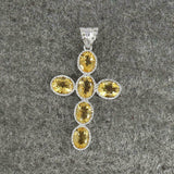 2.5ct Oval Cut Yellow Sapphire Pendant Christ Cross 14k White Gold Over NO CHAIN