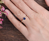 0.5ct Round Cut Simulated Blue Sapphire Minimalist Ring 14k Yellow Gold Plated