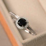 2ct Engagement Ring Round Cut Black Diamond Halo Bridal Set 14k WhiteGold Finish