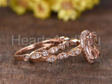 1.5ct Oval Cut Simulated Peach Morganite Halo Bridal Set 14k Rose Gold Plated