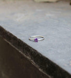 0.5ct Round Cut Purple Amethyst Solitaire Minimalist Ring 14k White Gold Finish