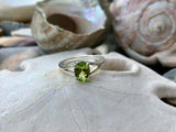1ct Engagement Ring Oval Cut Green Peridot Split Shank 14k White Gold Finish