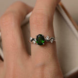 1ct Oval Cut Green Emerald Solitaire Round Wavy Accent Ring 14k WhiteGold Finish