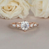 2ct Round Cut Diamond Engagement Ring Accents with Solitaire 14k Rose Gold Over