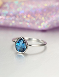 0.5ct Bezel Set Solitaire Ring Pear Cut London Blue Topaz 14k White Gold Finish