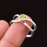 0.3ct Engagement Ring Round Cut Green Peridot Split Shank 14k White Gold Finish